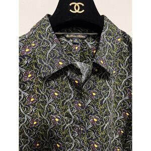 Brooks Brothers Shirt Womens 12 Black Yellow Floral Button Up Long Sleeve Cotton